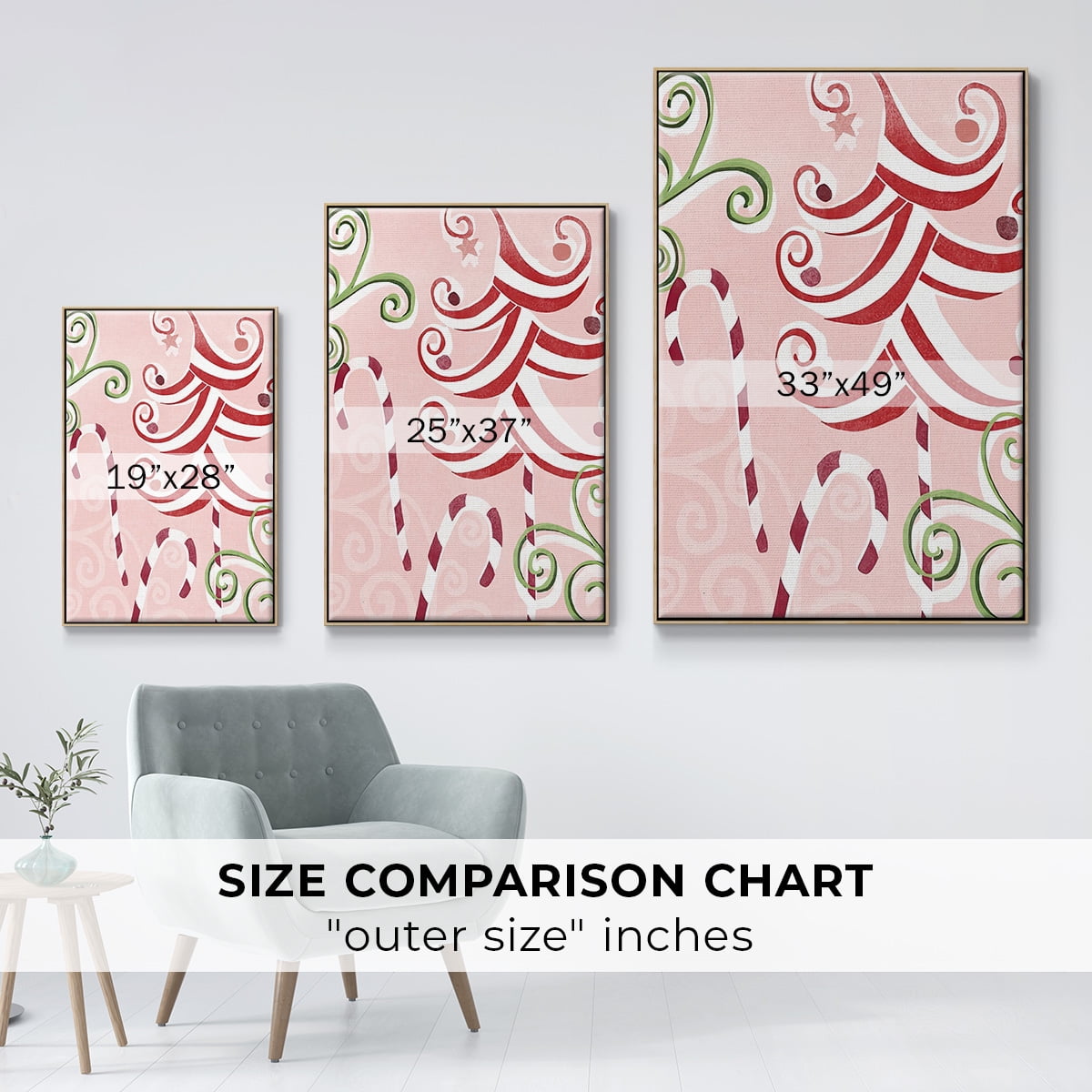 Candy Cane Holiday II - Framed Gallery Wrapped Holiday Canvas - 25 x 37 - Natural Wood Frame