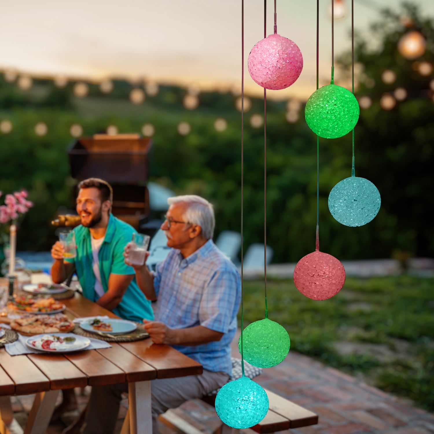 Globe Electric Solar Powered LED Integrated Outdoor Indoor RGB Multicolor Changing Slow-Flashing Orb Wind Chimes