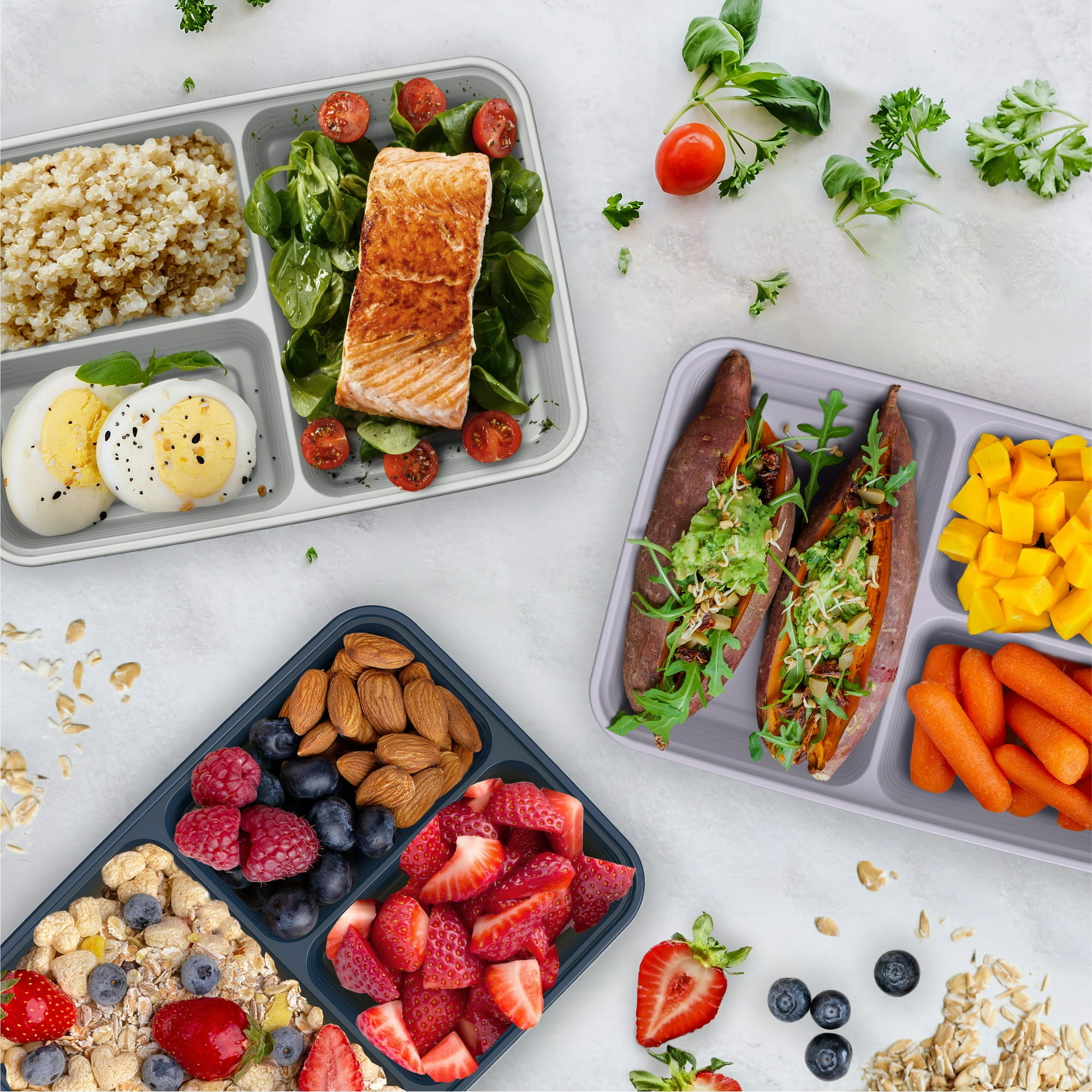 (2 pack) Bentgo Prep 3-Compartment Meal Prep Containers with Lids, PFAS & BPA Free Materials, Durable, Microwave, Freezer, & Dishwasher Safe To Go Food Storage (Lilac), (BGPRP3-LC)