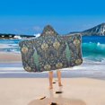 thumbnail image 2 of Yayeee Kids Hooded Towel with Hand Pockets Beach Soft Absorbent Bath Wrap 50 x 23.5 inch, Navy Blue Peacock Pattern, 2 of 5