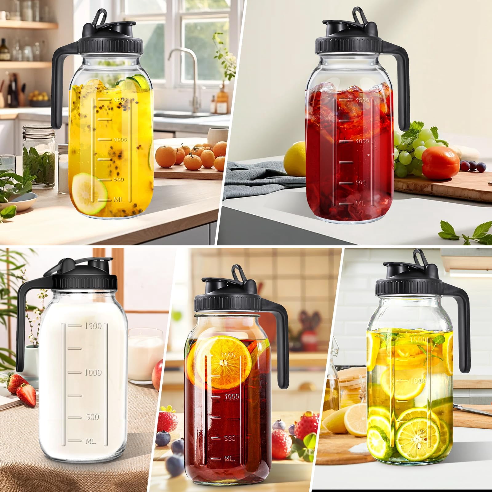 64oz Glass Pitcher With Lid  2 Quart Mason Jar Pitchers And Spout Wide Mouth Breast Milk Jug Sun Tea Cold Brew Coffee Fridge Container For Water Juice