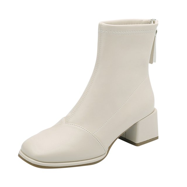 NECHOLOGY Botas Mujer Adulto Femenino Zapatos Botines de mujer Otoño e Invierno Mujer Botines Tacón medio Tacón grueso Cremallera de color sólido Estilo simple (Beige, 7)