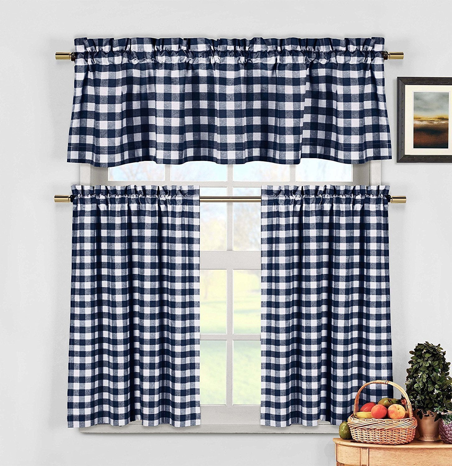 Cotton Gingham Checkered 3 Piece Window Valance Set (7 Colors