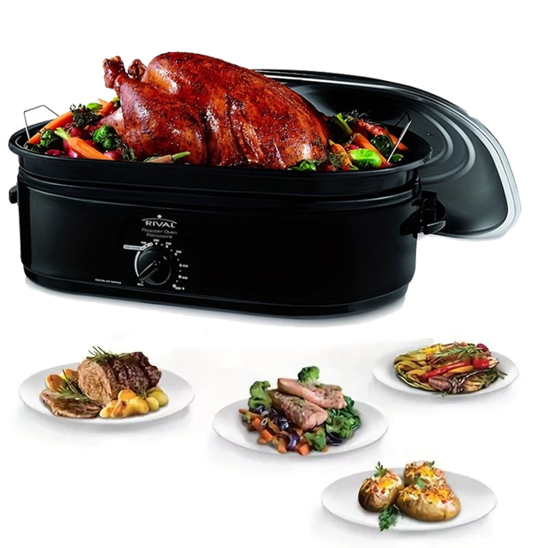 16 Quart Roaster Oven with High-Dome Lid, Electric Roaster Oven with Visible & Self-Basting Lid, Stainless Steel, Black