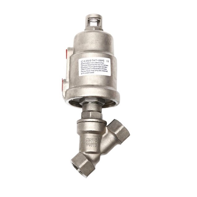 1/2" Stainless Steel Pneumatic Threaded Angle Seat Valve Y Type High Temperature Steam Threaded Angle Seat Valve ,Long-Time Use