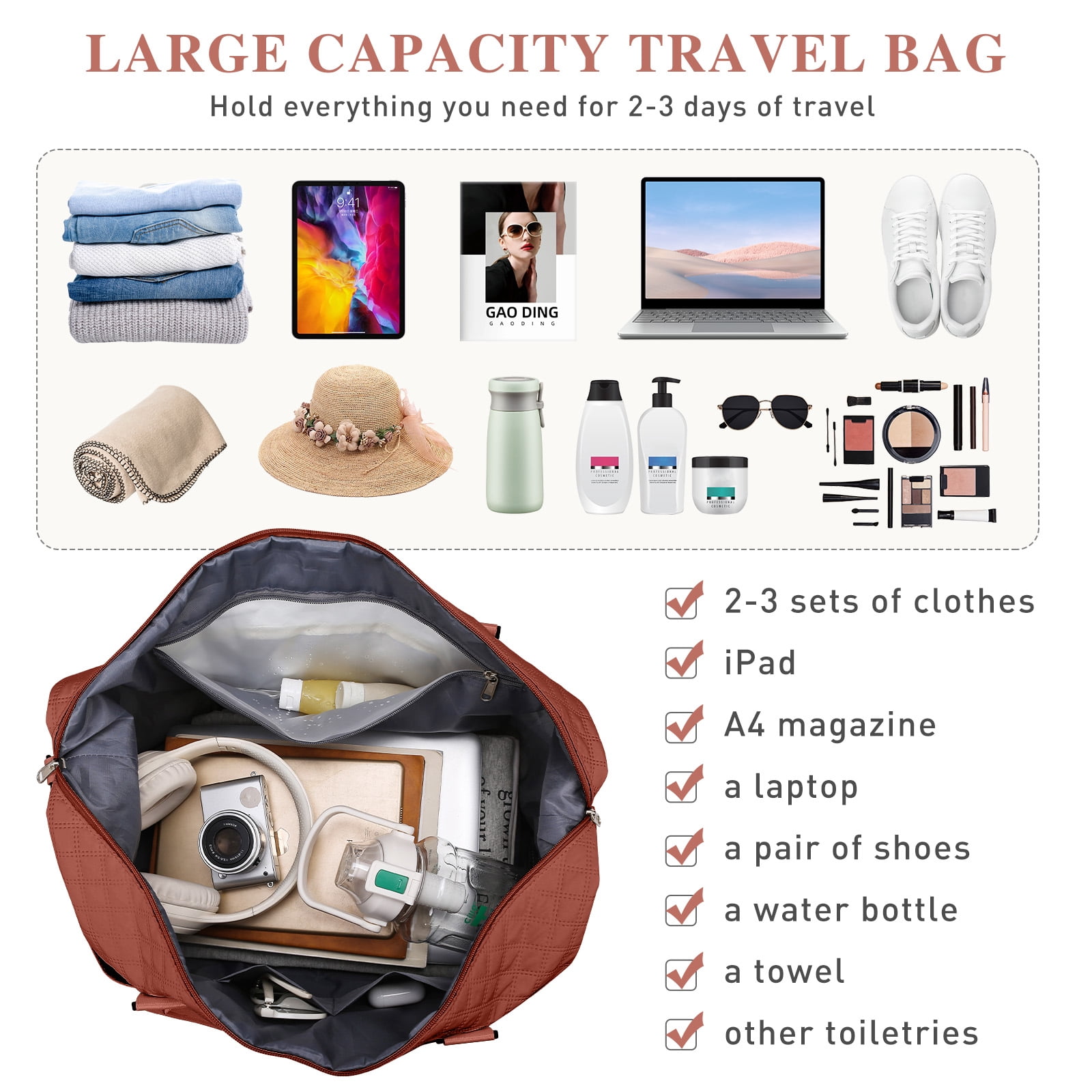 Gynky Travel Duffle Bag Weekender Bags for Women with Shoe Compartment Carry on Overnight Bag Gym Duffel Bag with Wet Pocket Hospital Bags for Labor and Delivery