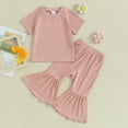 thumbnail image 2 of Bagilaanoe 2pcs Toddler Summer Outfits Baby Girl Pants Set Short Sleeve T-Shirts Tops + Flare Trousers 12M 18M 24M 3T 4T 5T Kids Casual Clothes, 2 of 8