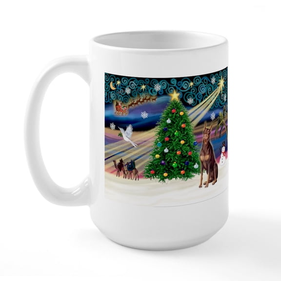 CafePress - Xmas Magic/Red Dobie Large Mug - 15 oz Ceramic Large White Novelty Mug