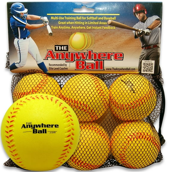 Anywhere Sports: The Anywhere Ball - 6 Pack - 3" Yellow Squishy Foam Balls, Baseball & Softball Play, Waterproof, Easy To Grip, In-Outdoor, Kids 3 