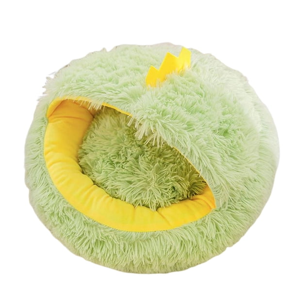 Cama de gato con capucha de otoño e invierno de felpa con cojín lavable extraíble Zulema Cozy Cave Verde 35cm