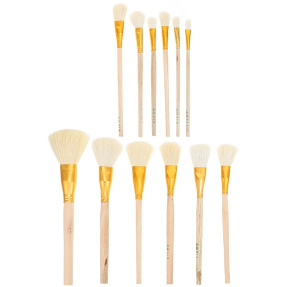 STRANDCHIC 12-Piece Wool Bristle Paintbrush Set with Wood Handles for Art, Craft, and Painting Projects