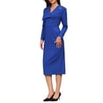thumbnail image 4 of INSPIRE CHIC Women's Elegant Pencil Dress Lapel V Neck Long Sleeve 2025 Trendy Work Knee Length Dresses S Klein Blue, 4 of 5