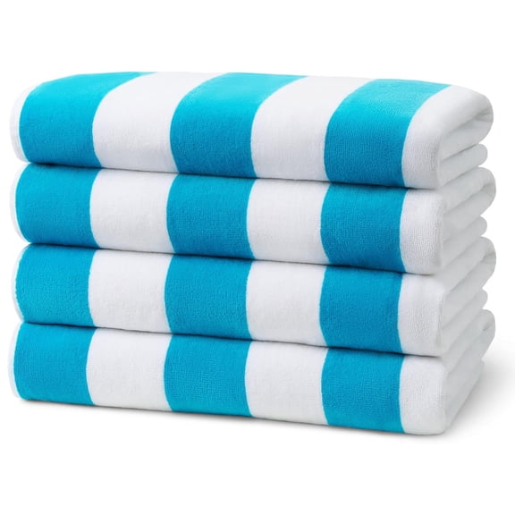 Ben Kaufman Joey Velour Striped Towel - Oversized & Absorbent Striped Beach Towels - Colorful Yarn Dye Stripe Cotton Towel for Swimming & More - Lightweight & Soft Swim Towels (Turquoise, 4 Pack)