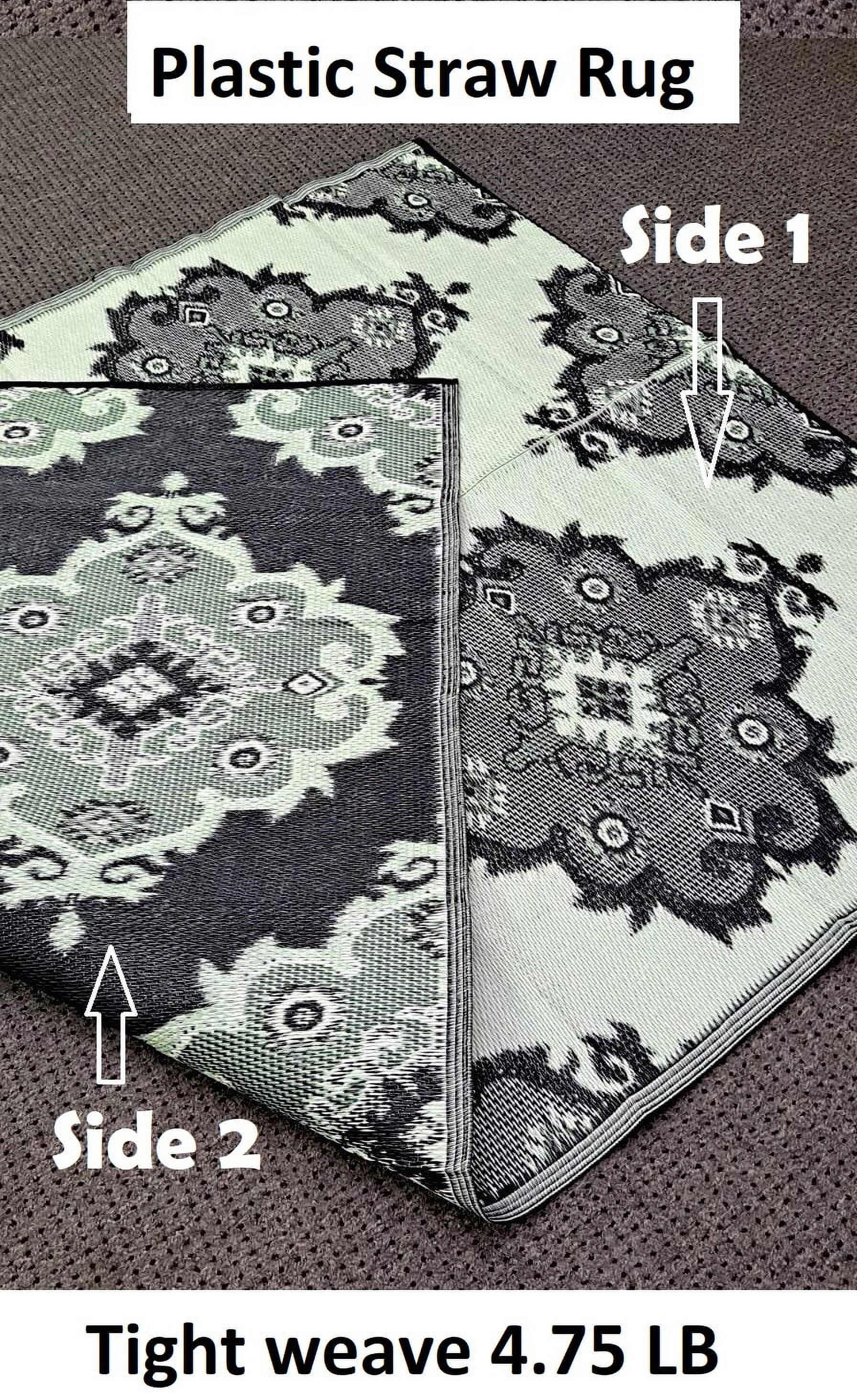 BalajeesUSA Outdoor Rugs Plastic Straw Patio Mat 6' x 9' Grey Green Reversible Portable Waterproof RV Camper