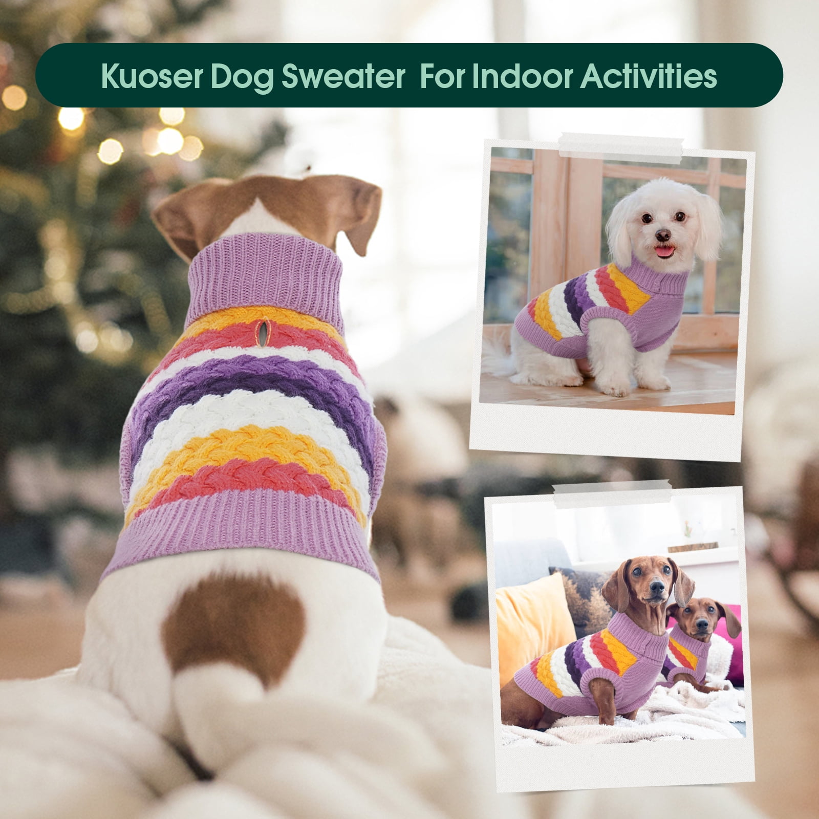 Kuoser Dog Sweater Warm Pet Knitwear Soft Winter Clothes for Dogs and Cats, Purple, M