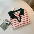 thumbnail image 3 of ZHENHONG V Neck Shirts for Women Long Sleeve, Women's Vintage Striped Long Sleeve Knitted T Shirt In Contrasting Colors Going Out Summer Tops, 3 of 5