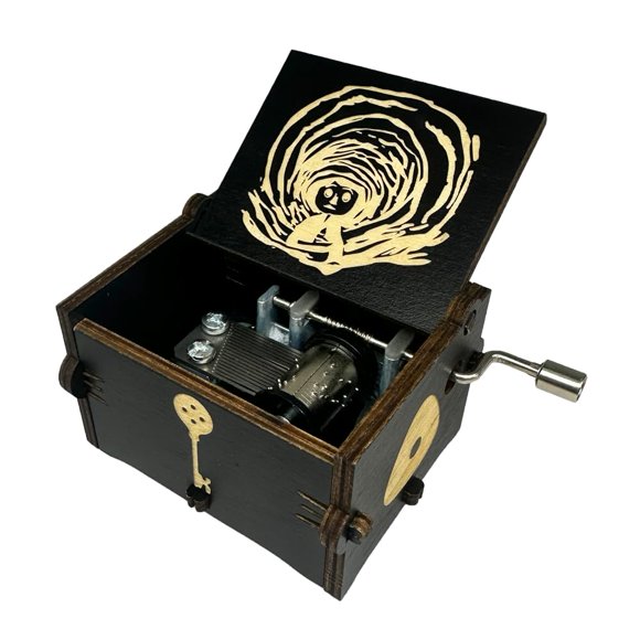 Coraline Music Box, Engraved Wooden Mini Musical Box Plays "Dreaming", Hand Crank Operated Gift for Birthday, Christmas, Valentine‘s Day