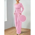 thumbnail image 6 of Women's 2 Piece Matching Lounge Set Long Sleeve Boat Neck Top Wide Leg Pants Casual Sweatsuit Pink S, 6 of 9