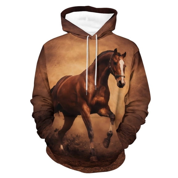 LAOLIUSN Novelty Horse Print Hoodie Animal 3D Pattern Sweatshirt Hooded Pullover with Pocket S-4XL