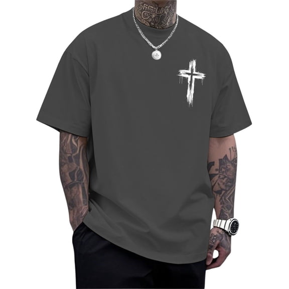 Ankishi Mens Christian Tshirts Cross Print Oversized Crew Neck Short Sleeve Cotton T Shirt Fashion Tops for Party