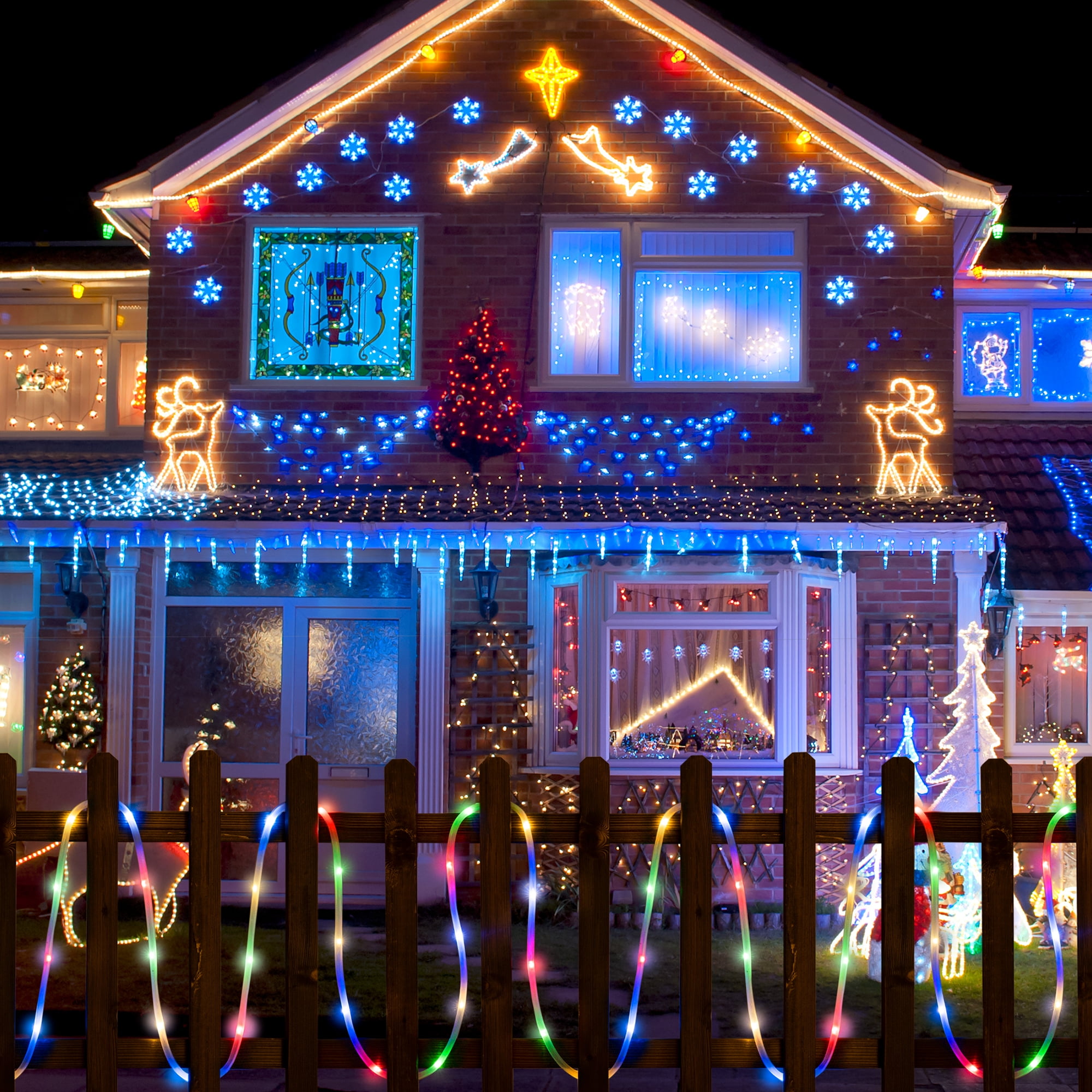 FKHouse 2 Pack Solar String Lights Outdoor Rope Lights with 100 LED Light Bulb,  Thanksgiving & Christmas Decoration (Multi-color)