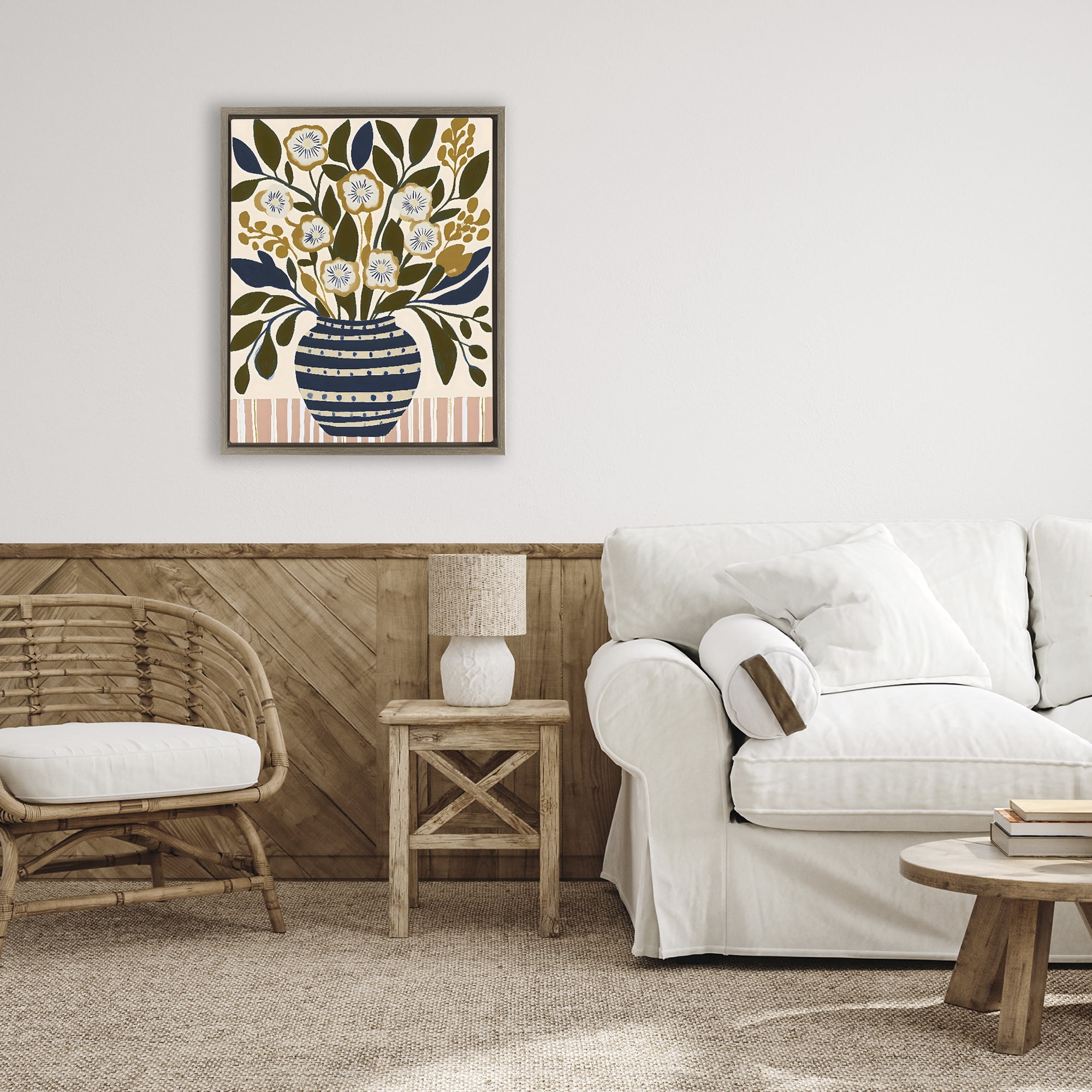 Stupell Industries Wild Bloom Boho Arrangement Brown Framed Floater Canvas Wall Art, design by Creative Studio