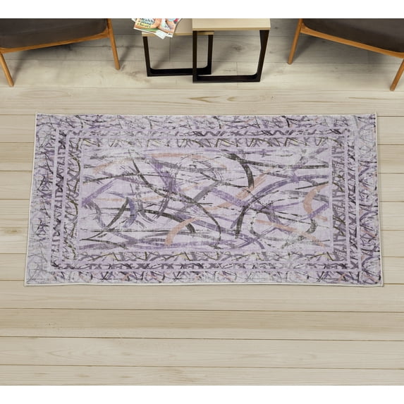 Modern Decorative Rug, Colorful Contemporary Brushstrokes Grunge Weathered Look Scribble Lines, Quality Carpet for Bedroom Dorm and Living Room, 6 Sizes, Pale Lilac, by Ambesonne