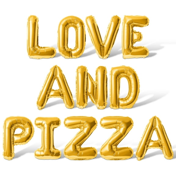 Letter Balloons - LOVE AND PIZZA 16" Inch Alphabet Letters Foil Mylar Balloon Birthday Party Banner (Gold)