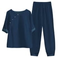thumbnail image 2 of Ladies Five Sleeve Printed Blouse Pants Two Piece Suit, Blue S, 2 of 3