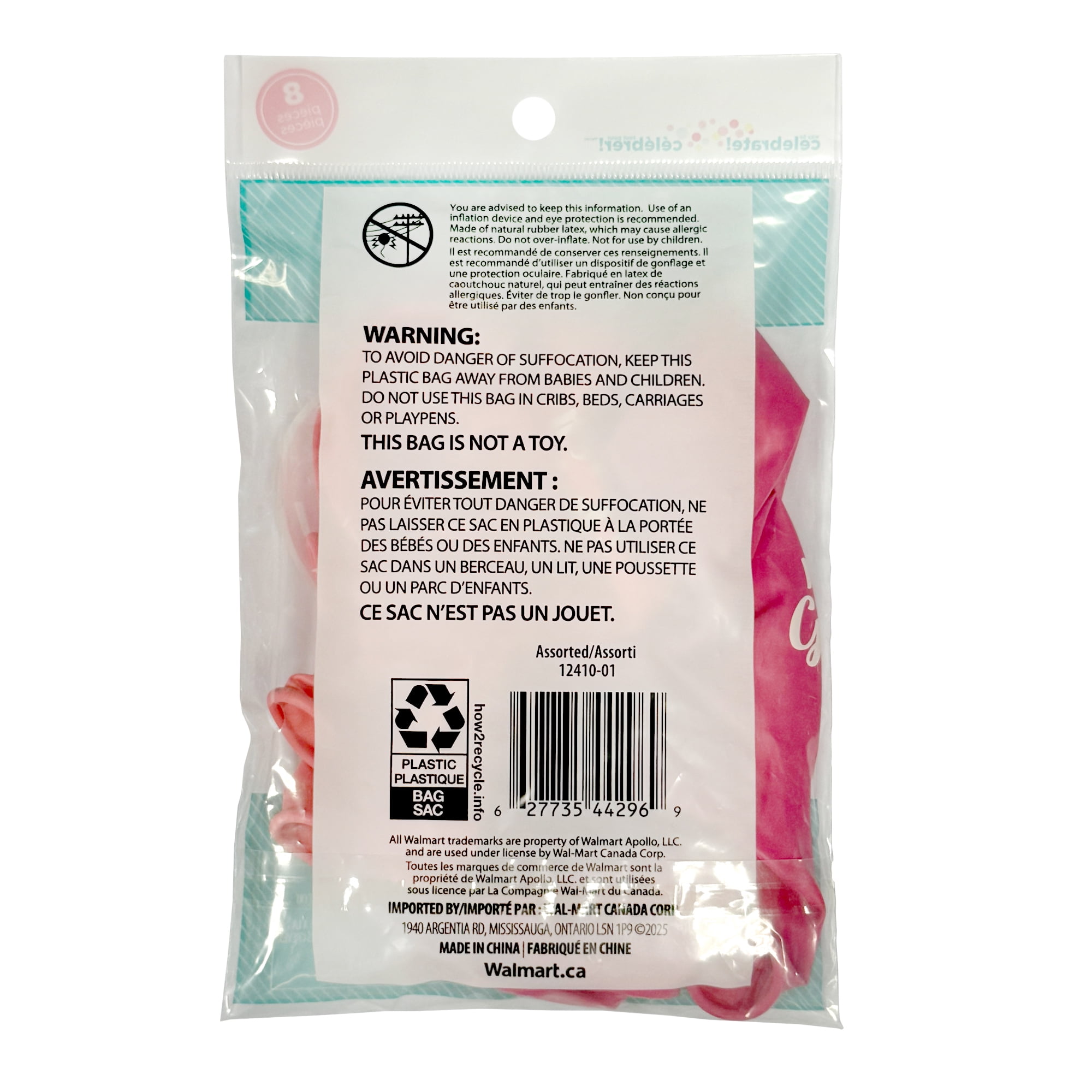 Way To Celebrate! 8 ballons en latex "It's a Girl" de 30 cm, roses 8 PCS BALLONS C'EST UNE FILLE, ASSORTI