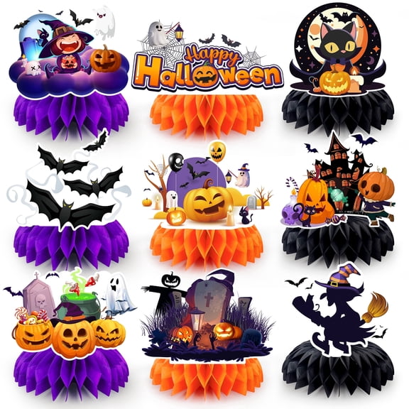 Halloween Party Supplies,9pcs Halloween Table Centerpiece Kit-Halloween Honeycomb Table Decorations,Halloween Decorations Honeycomb Centerpieces for Halloween Party Table Decorations
