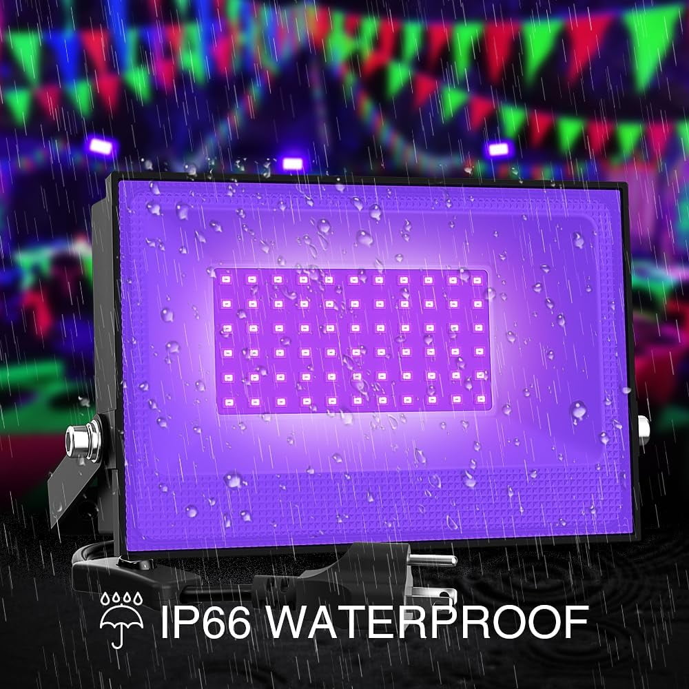 XH 2 Pack 30W LED Black Lights, Blacklight Flood Light with Plug, IP66 Waterproof, for Halloween Party, Glow in The Dark, Stage Lighting, Aquarium, Body Paint, Fluorescent Poster, Neon Glow,Black