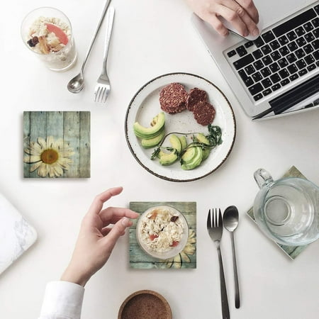 

ZHANZZK Sunflower on Wooden Plank Set of 4 Coaster for Drinks Absorbent Ceramic Stone Coasters Cup Mat with Cork Base for Home Kitchen Room Coffee Table Bar Decor
