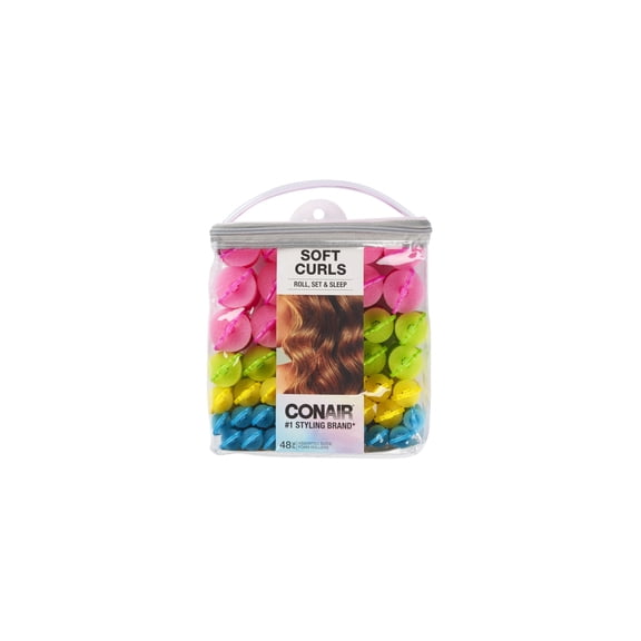 Conair Foam Rollers Soft Bouncy Curls Foam Hair Rollers, For Sleep, Neon, 48 Ct (2 pack)
