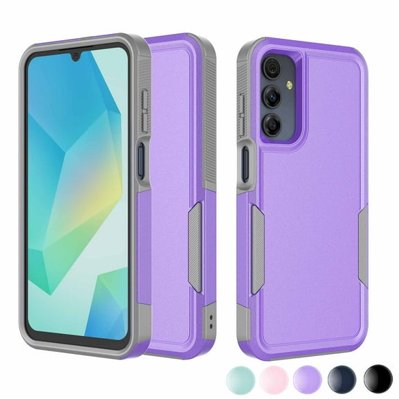 For Samsung Galaxy A03S A13 A14 A15 A16 A23 A32 A35 A53 A54 5G Case,Njjex 2 in 1 PC Phone Case ,Rubber & Rugged Shockproof Full Body Protection Case Cover-Purple