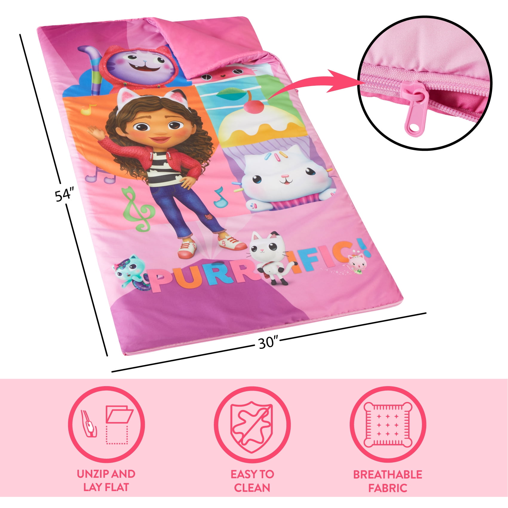 Gabby's Dollhouse, Kids 2-Piece Slumber Bag and Squishy Pillow