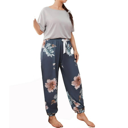 

Womens Plus Pajama Sets Floral Pant Sets Sleepwear PJ Set Multicolor 1XL