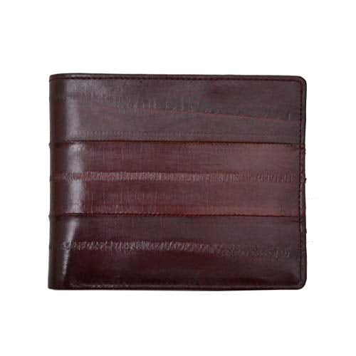 Genuine EEL SKIN Woman's Bifold Wallet with Fan Zipper Pocket & Pen Holder 