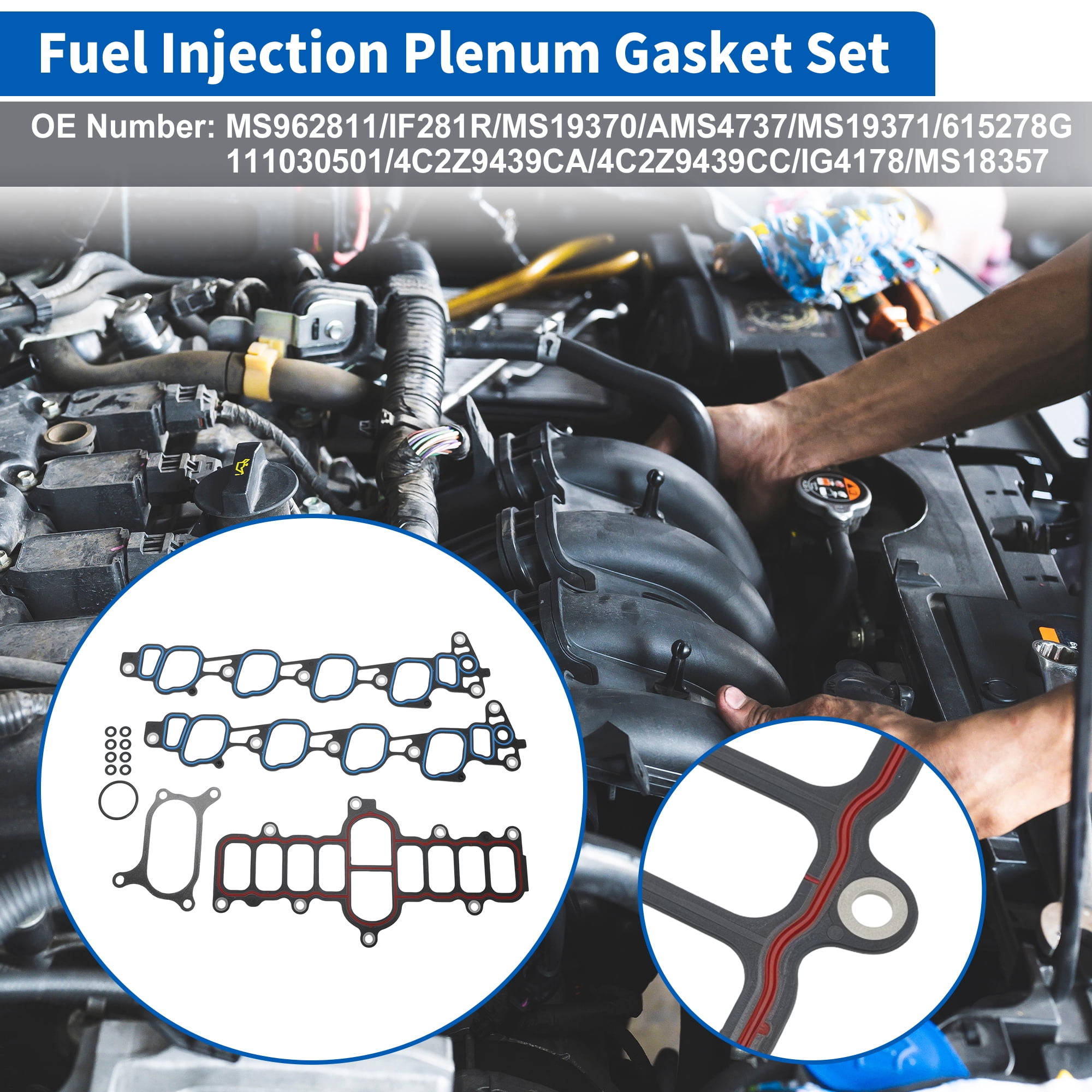 MS962811 Upper Intake Manifold Plenum Gasket for Ford F-150 2004-2010 for Ford E-150 E-250 4.6L V8 Replace IF281R/MS19370/AMS4737/MS19371/615278G/111030501/4C2Z9439CA/4C2Z9439CC