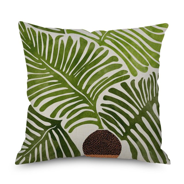 Taie d'Oreiller en Lin Simple Créative Feuille Abstraite Housse de Coussin Carrée 35