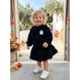 thumbnail image 5 of RUINIXCW Kids Girl Halloween Outfit Smiling Eyelashes Embroidery Long Sleeves Plush Sweatshirt and Mini Skirt 2 Pcs Set, 5 of 7