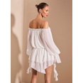 thumbnail image 2 of White Off Shoulder Puff Sleeve Ruffle Mini Dress With Asymmetric Hem For Evening Or Date, 2 of 8