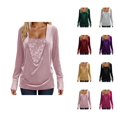 thumbnail image 1 of Hauts Scintillants pour Femmes Printemps 2026 Mode Y2K Manches Longues Col en V Velours Ample Patchwork T-Shirts Tenue Rave, 1 of 8