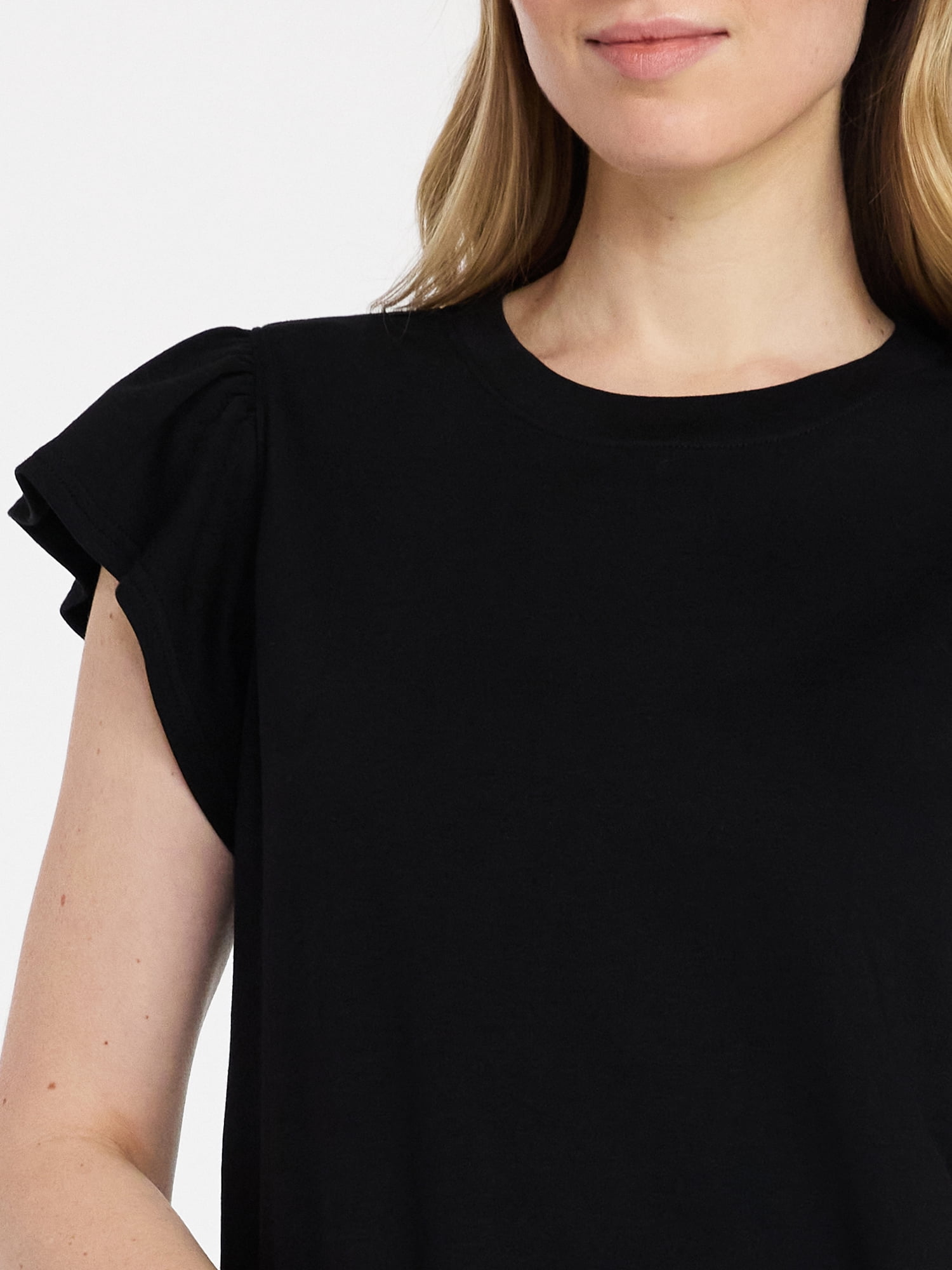 Time and Tru Women's Cotton T-Shirt Mini Dress with Short Flutter Sleeves, Sizes XS-XXXL