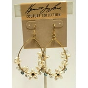 Kenneth Jay Lane Gold Plated Flower Simulated Pearl Glass Crystal Hoop Pierced Earring
