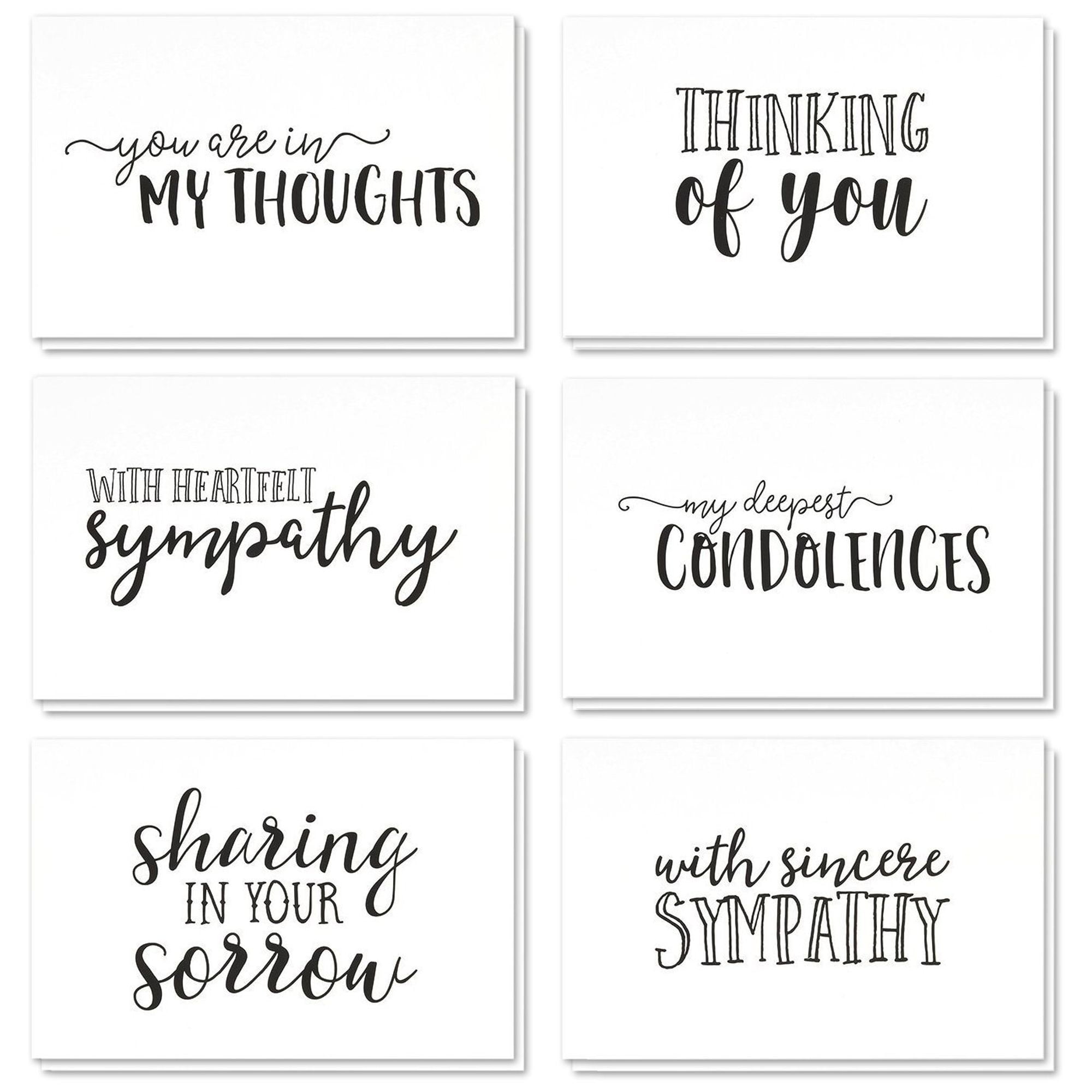 Sympathy Cards Box Set - 36 Pack Sympathy Cards, 6 Handwritten Designs
