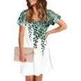thumbnail image 4 of GaThRRgYP Beach Wedding Guest Short Sleeve Crew Neck Dress-Elegant,Women's Fashion Summer Print Short-sleeved V-neck Casual Dress Green S, 4 of 8