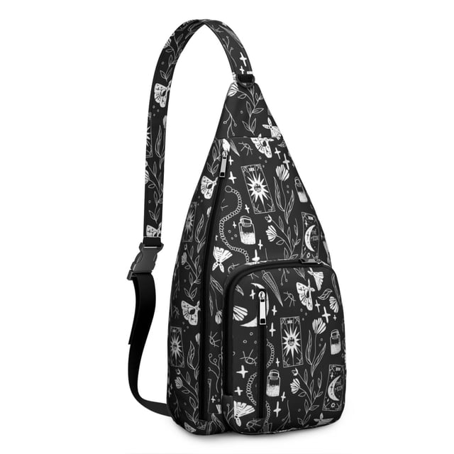 Gothic Celestial Sling Backpack - Dark Moon & Sun Design, Multi-Functional Pack for Cycling & Nighttime Commute