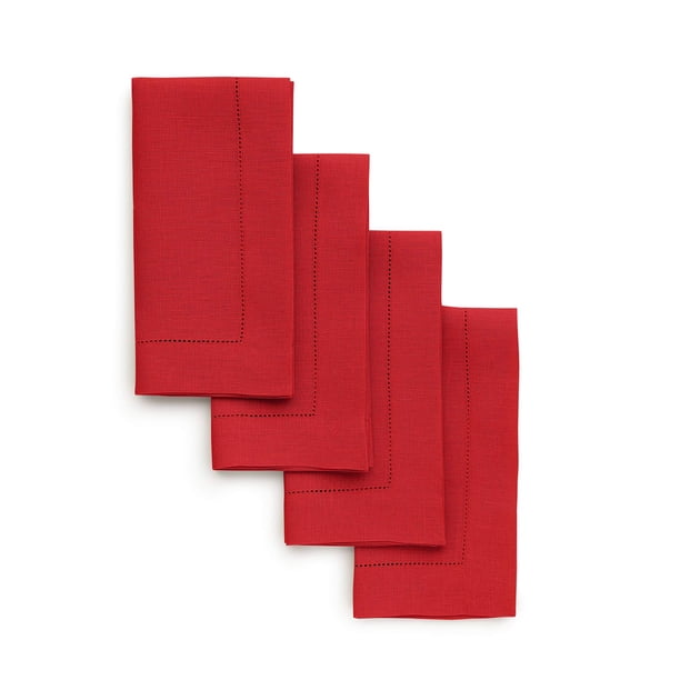 Servilletas Solino Home Classic Hemstitch de lino rojo, juego de 4