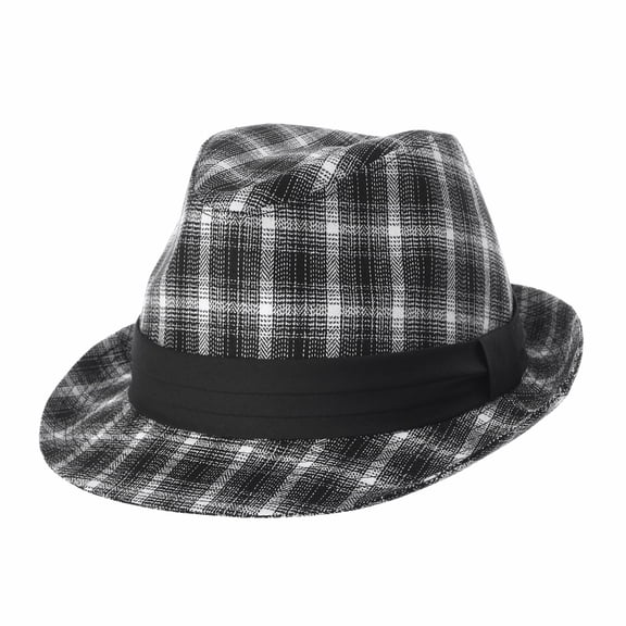 WITHMOONS Fedora Hat Glen Tartan Plaid Check Pattern DW6680 (White, M)
